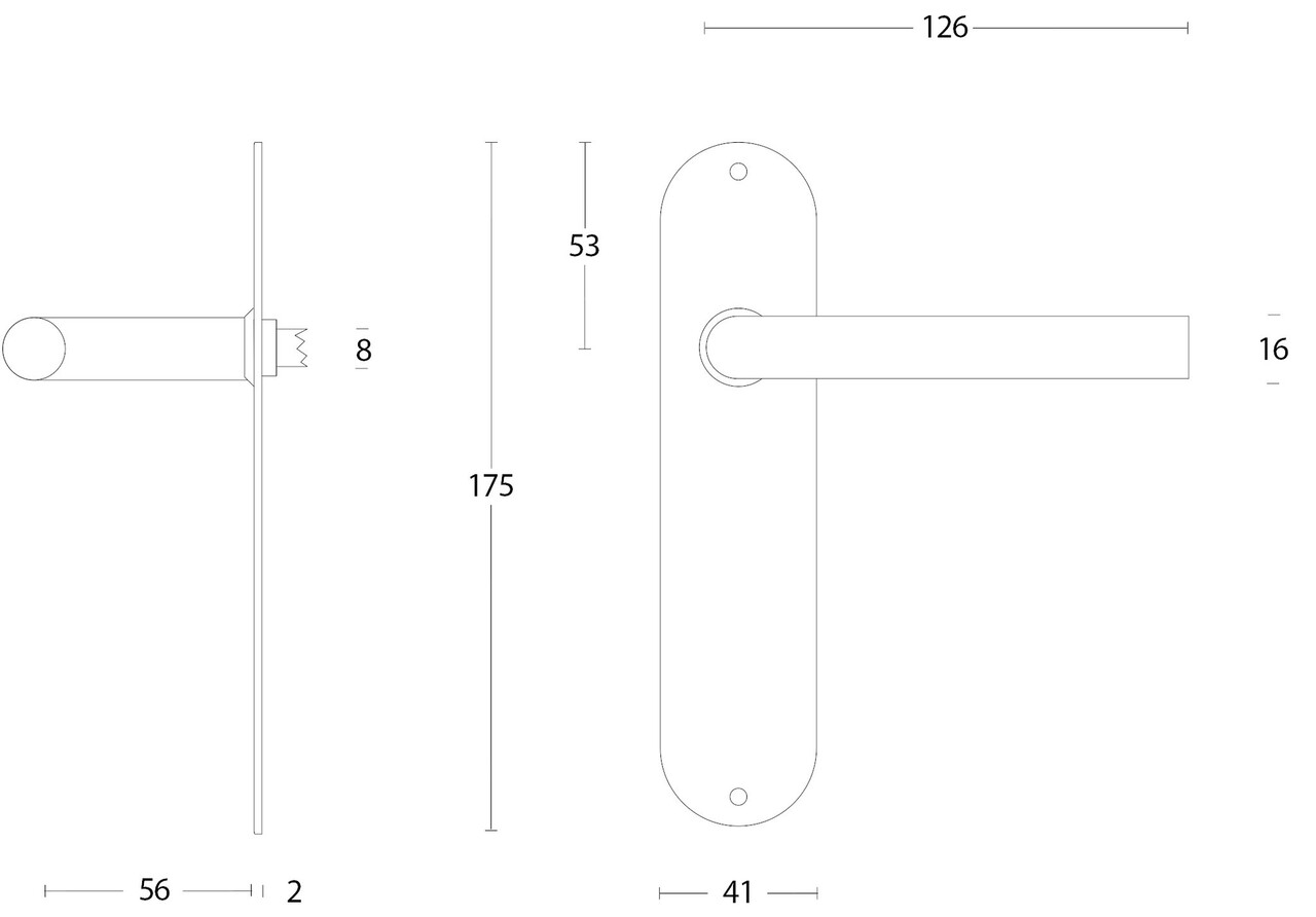 Intersteel Deurklink Recht 16mm slank op schild blind geborsteld RVS