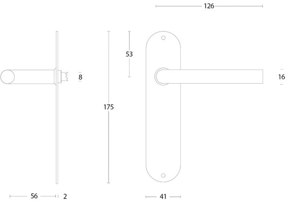 Intersteel Deurklink Recht 16mm slank op schild blind geborsteld RVS