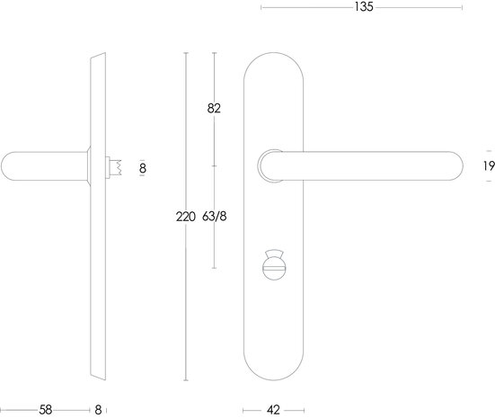 Intersteel Deurklink Rond op schild WC slot 63mm geborsteld RVS