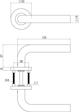 Intersteel Deurklink Recht op rozet met 7mm nok geborsteld RVS Intersteel Deurklink Recht op rozet met 7mm nok geborsteld RVS