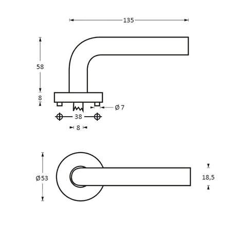 Intersteel Deurklink Rond op rozet met 7mm nok geborsteld RVS Intersteel Deurklink Rond op rozet met 7mm nok geborsteld RVS