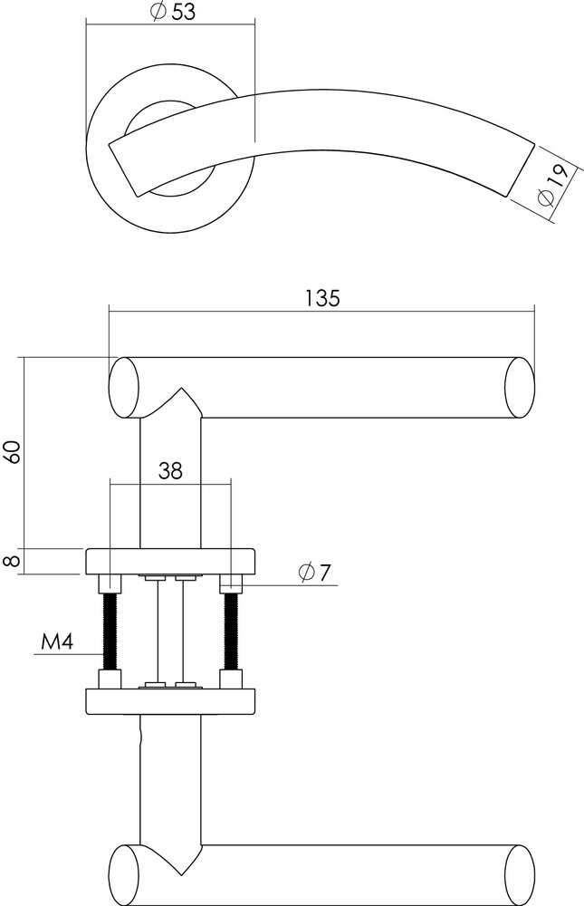 Intersteel Deurklink Gebogen op rozet met 7mm nok geborsteld RVS Intersteel Deurklink Gebogen op rozet met 7mm nok geborsteld RVS