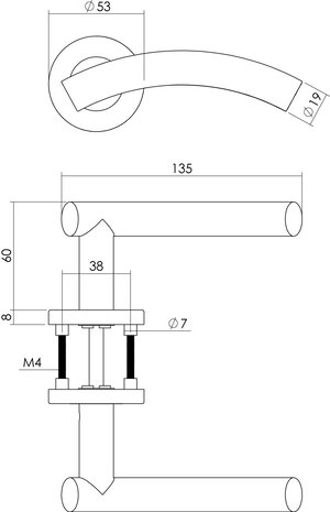 Intersteel Deurklink Gebogen op rozet met 7mm nok geborsteld RVS Intersteel Deurklink Gebogen op rozet met 7mm nok geborsteld RVS