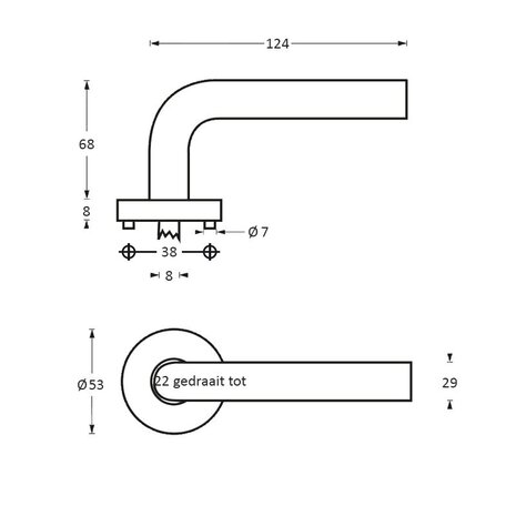 Intersteel Deurklink Vlinder op rozet met 7mm nok geborsteld RVS