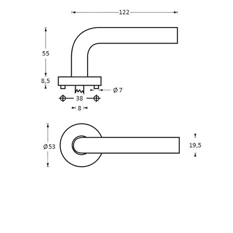 Intersteel Deurklink Jupiter op rozet met 7mm nok geborsteld RVS