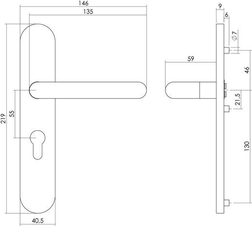Intersteel Deurklink Rond op schild cilindergat 55mm geborsteld RVS