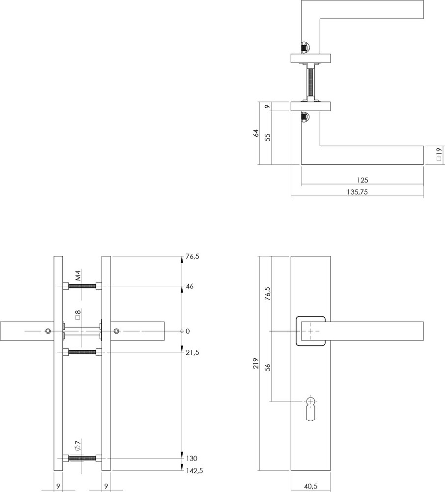 Intersteel Deurklink Vierkant op rechthoekig schild sleutelgat 56mm geborsteld RVS