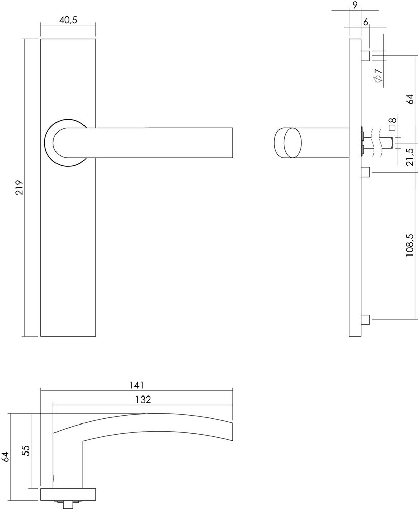 Intersteel Deurklink Blok op rechthoekig schild blind geborsteld RVS