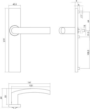 Intersteel Deurklink Blok op rechthoekig schild blind geborsteld RVS