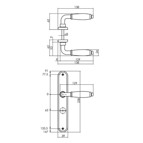 Intersteel Deurklink Courgette met ovaal schild WC63/8mm mat chroom
