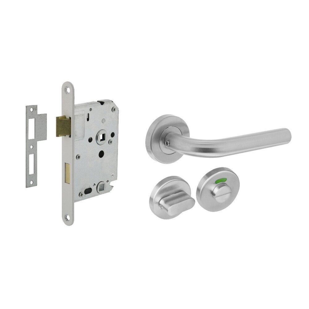 Intersteel Deurbeslag set wc-slot 63/8mm wit + deurklink Recht RVS + wc-sluiting Intersteel Deurbeslag set wc-slot 63/8mm wit + deurklink Recht RVS + wc-sluiting