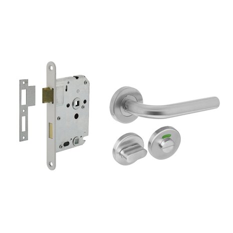 Intersteel Deurbeslag set wc-slot 63/8mm wit + deurklink Recht RVS + wc-sluiting Intersteel Deurbeslag set wc-slot 63/8mm wit + deurklink Recht RVS + wc-sluiting