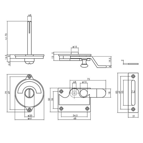 Intersteel WC slot met hendel met bocht rood-groen messing ongelakt