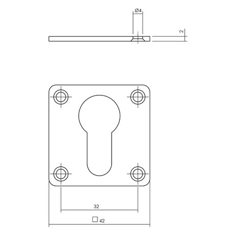 Intersteel Cilinderrozet vierkant 42x42x2mm geborsteld RVS