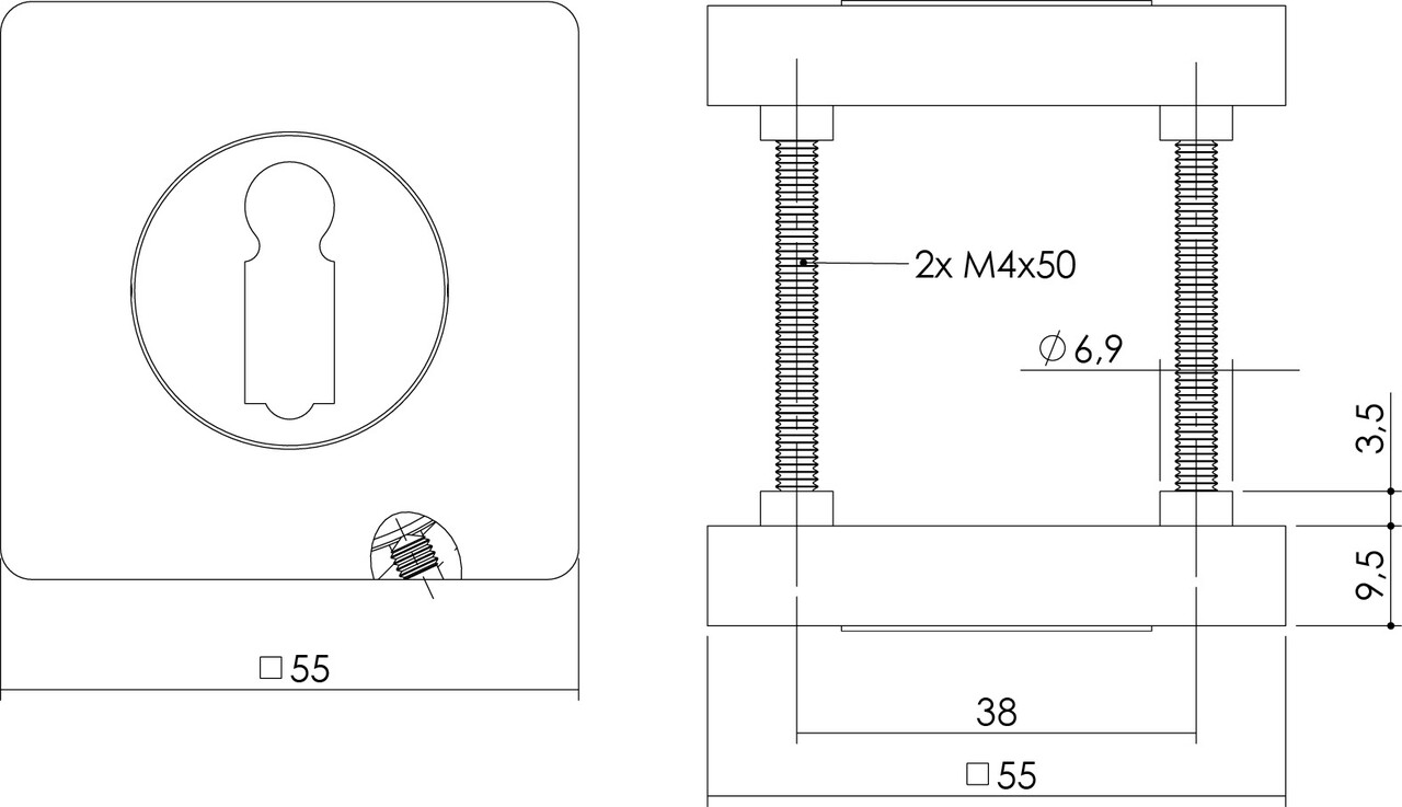 Intersteel Sleutelrozet vierkant chroom