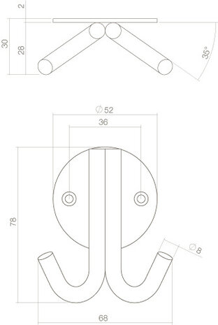 Intersteel Jashaak dubbel op rond rozet geborsteld RVS Intersteel Jashaak dubbel op rond rozet geborsteld RVS