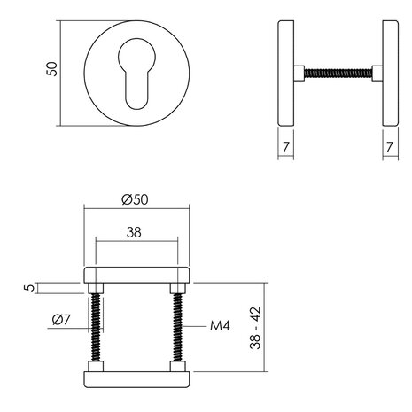 Intersteel Cilinderrozet 50x7mm aluminium zwart