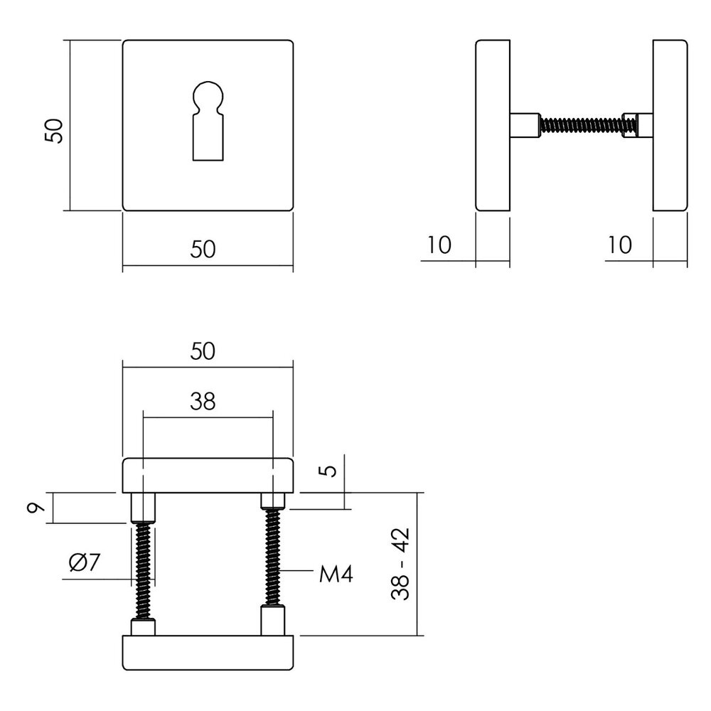 Intersteel Sleutelrozet 50x50x10mm aluminium zwart