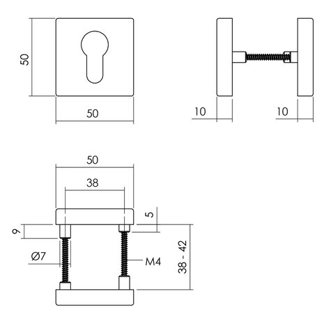 Intersteel Cilinderrozet 50x50x10mm aluminium zwart Intersteel Cilinderrozet 50x50x10mm aluminium zwart