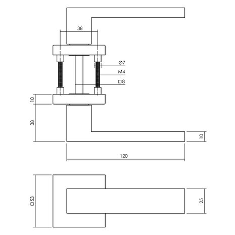Intersteel Deurklink achterdeurbeslag Amsterdam op vierkante massieve rozet RVS geborsteld
