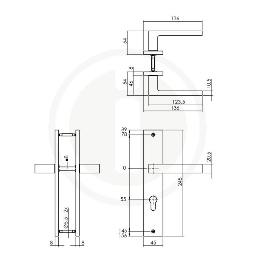 Intersteel Deurklink Hera op schild met profielcilindergat 55mm messing titaan PVD Intersteel Deurklink Hera op schild met profielcilindergat 55mm messing titaan PVD