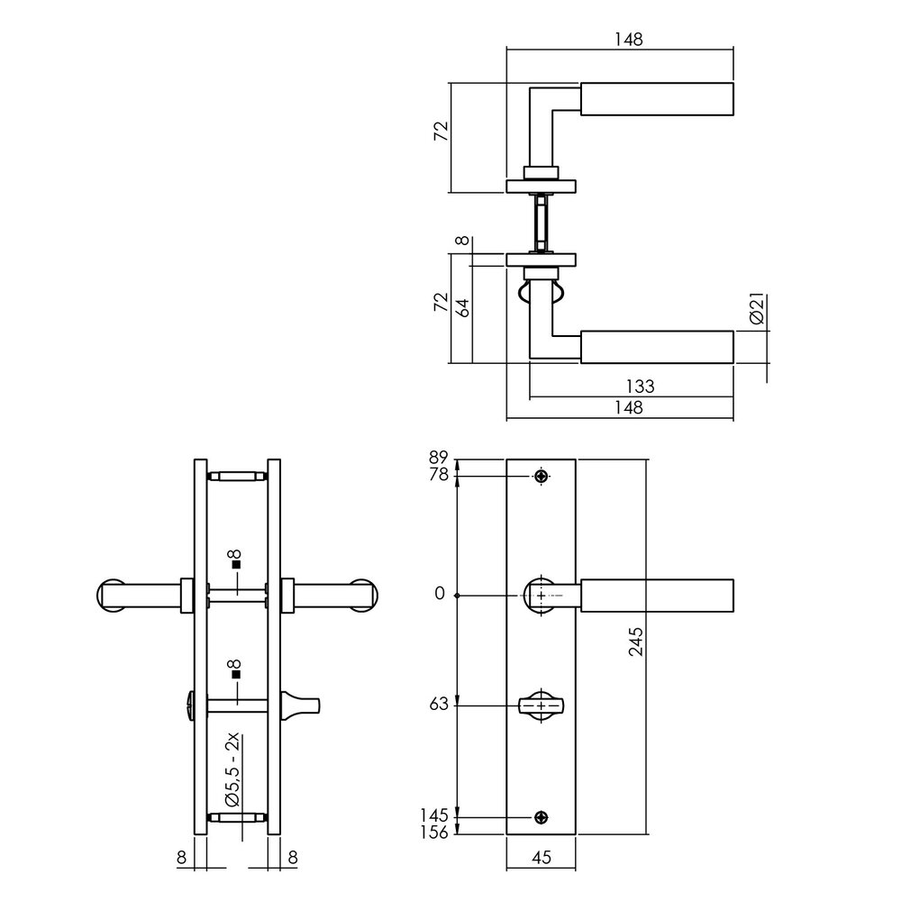 Intersteel Deurklink Bau-Stil op schild WC slot 63mm antracietgrijs