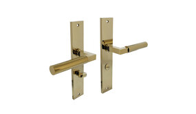 Intersteel Deurklink Bau-Stil op schild met wc slot 63mm messing titaan PVD Intersteel Deurklink Bau-Stil op schild met wc slot 63mm messing titaan PVD