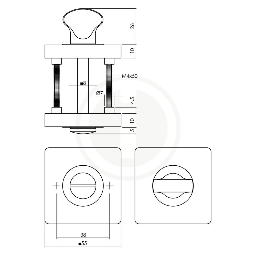 Intersteel WC-slot verdekt met nokken vierkant messing titaan kleur
