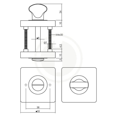 Intersteel WC-slot verdekt met nokken vierkant messing titaan kleur