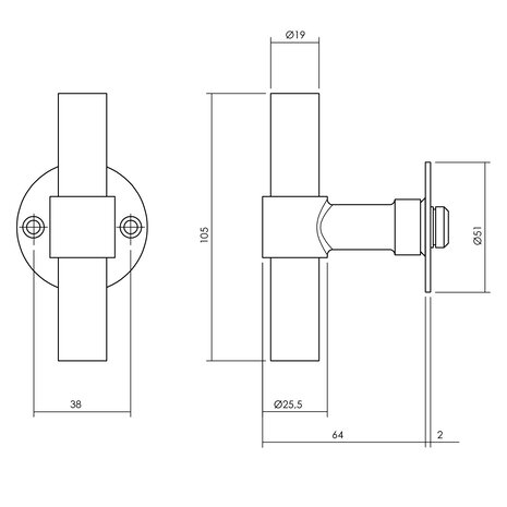 Intersteel Deurklink T-model met rozet 2mm geborsteld RVS Intersteel Deurklink T-model met rozet 2mm geborsteld RVS