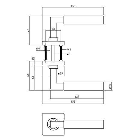 Intersteel Intersteel Deurklink Bau-Stil vierkant rozet mat zwart Intersteel Intersteel Deurklink Bau-Stil vierkant rozet mat zwart