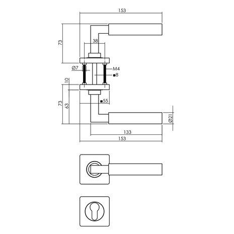 Intersteel Intersteel Deurklink Bau-Stil vierkant profielcilinderrozet antracietgrijs