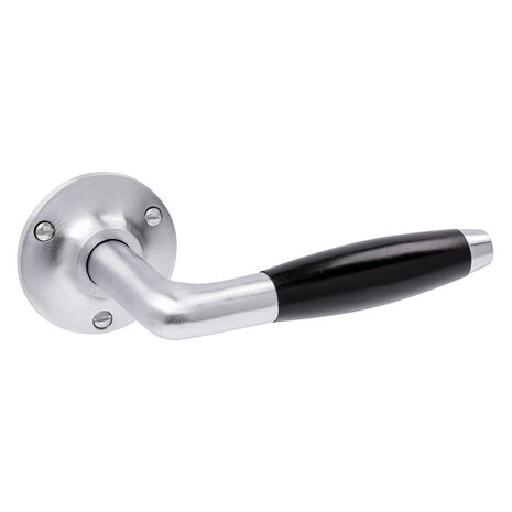 De Oude Deurklink Geveerde klassieke deurklink op rond rozet in mat nikkel