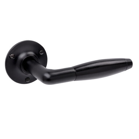 De Oude Deurklink Geveerde deurklinken klassiek mat zwart ronde rozetten De Oude Deurklink Geveerde deurklinken klassiek mat zwart ronde rozetten