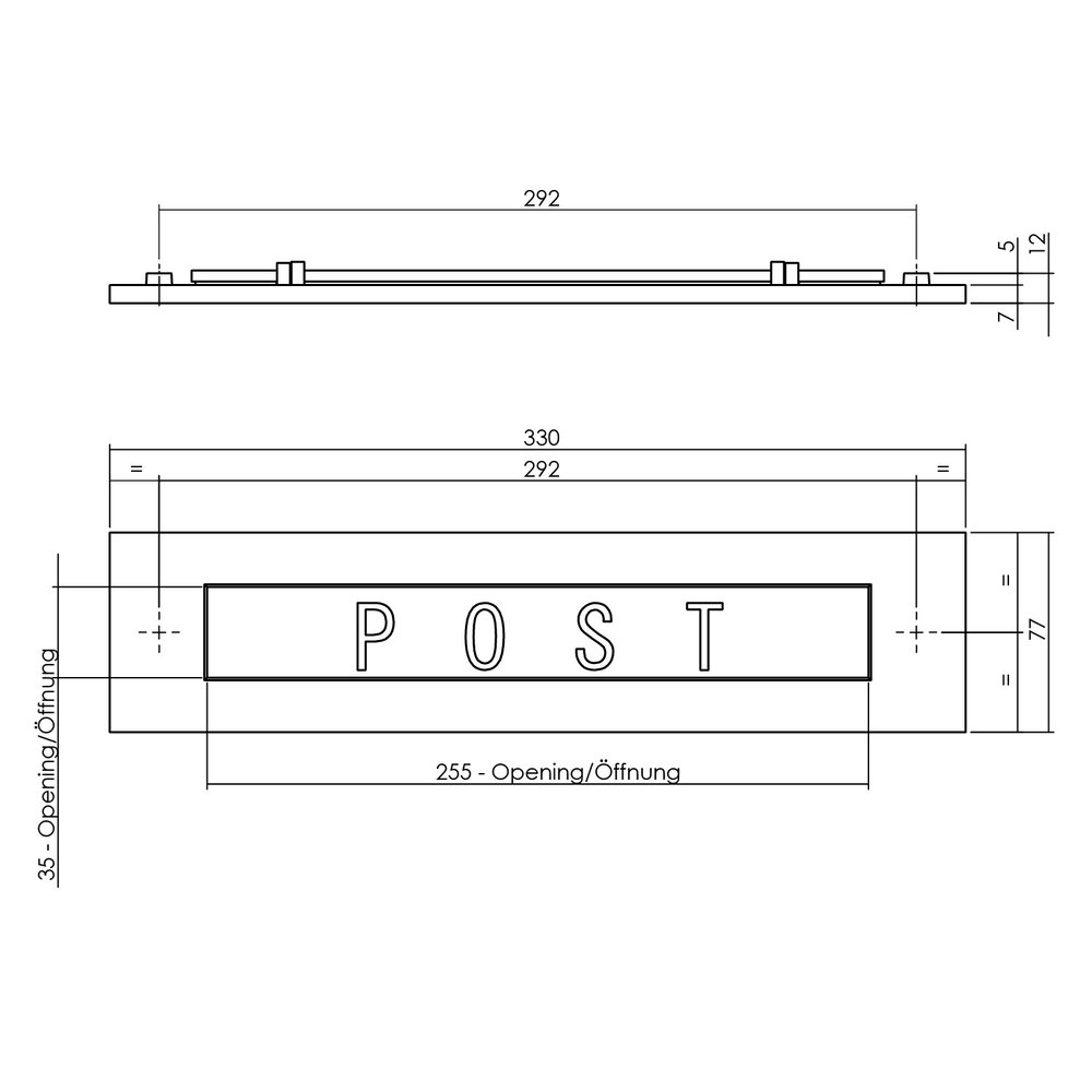 Intersteel Brievenbus rechthoekig met klep met tekst “POST” messing getrommeld 