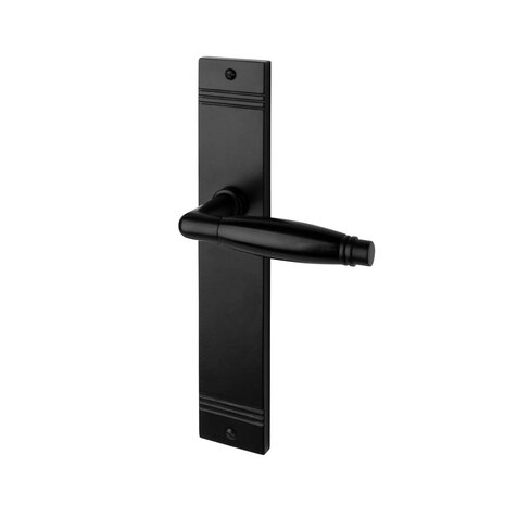 De Oude Deurklink Klassieke deurklink geveerd mat zwart op schild De Oude Deurklink Klassieke deurklink geveerd mat zwart op schild