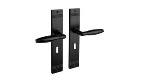 De Oude Deurklink Deurklink Retro geveerd mat zwart op schild sleutelgat 55mm De Oude Deurklink Deurklink Retro geveerd mat zwart op schild sleutelgat 55mm