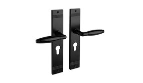 De Oude Deurklink Deurklink Retro geveerd mat zwart op schild cilindergat 55mm De Oude Deurklink Deurklink Retro geveerd mat zwart op schild cilindergat 55mm