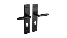 De Oude Deurklink Deurklink Retro geveerd mat zwart op schild cilindergat 72mm De Oude Deurklink Deurklink Retro geveerd mat zwart op schild cilindergat 72mm