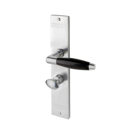 De Oude Deurklink Geveerde klassieke deurklink mat nikkel op schild met wc slot 63/8 mm De Oude Deurklink Geveerde klassieke deurklink mat nikkel op schild met wc slot 63/8 mm