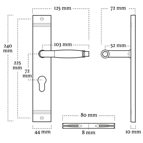 De Oude Deurklink Geveerde klassieke deurklink schild mat nikkel cilindergat 72mm De Oude Deurklink Geveerde klassieke deurklink schild mat nikkel cilindergat 72mm