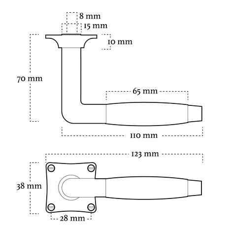 De Oude Deurklink Deurklink Retro palissander geveerd in mat nikkel met vierkant rozet