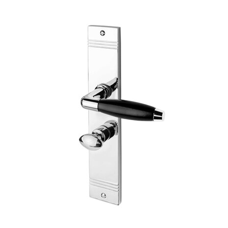 De Oude Deurklink Klassiek geveerde deurklink op schild wc slot glanzend nikkel De Oude Deurklink Klassiek geveerde deurklink op schild wc slot glanzend nikkel