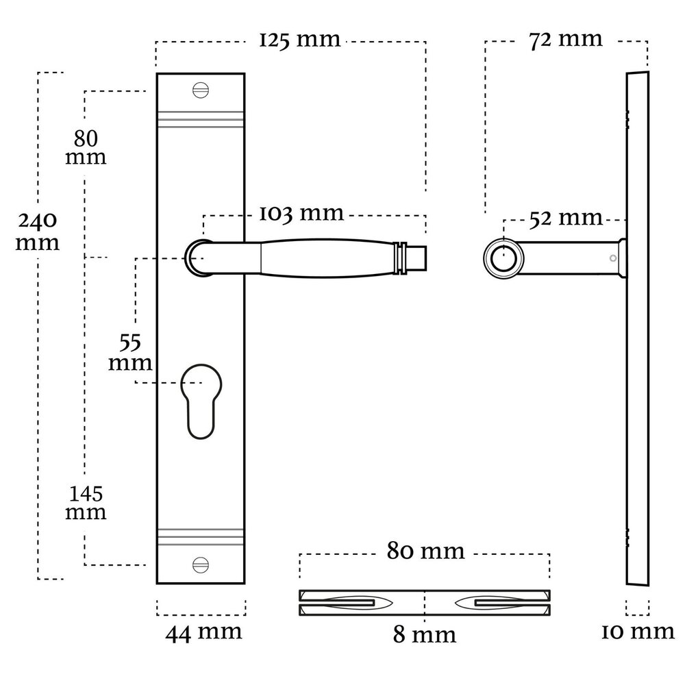 De Oude Deurklink Geveerde klassieke deurklink schild mat nikkel cilindergat 55mm De Oude Deurklink Geveerde klassieke deurklink schild mat nikkel cilindergat 55mm