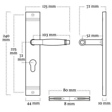 De Oude Deurklink Geveerde klassieke deurklink schild mat nikkel cilindergat 72mm De Oude Deurklink Geveerde klassieke deurklink schild mat nikkel cilindergat 72mm