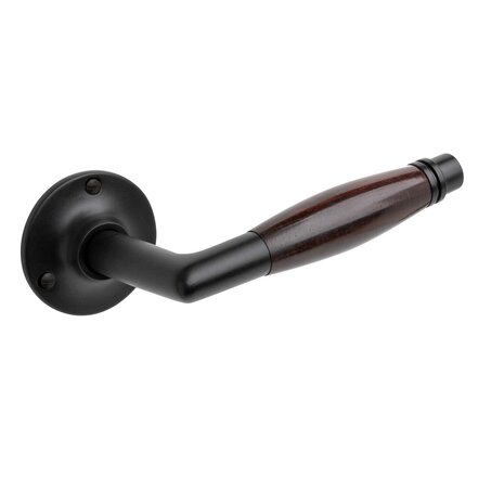 De Oude Deurklink Deurklinken Retro palissander geveerd in mat zwart met ronde rozetten