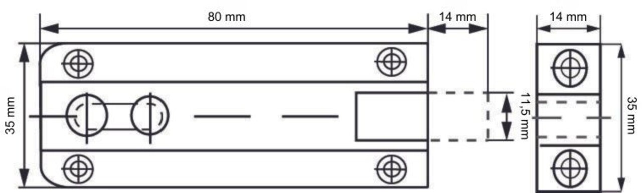 Dulimex - Profielschuif vlak 35x80 messing vernikkeld