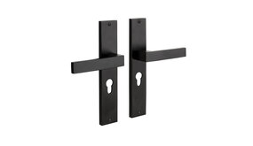 Mooi Deurbeslag Deurklink Lusso geveerd schild cilindergat 55mm mat zwart Mooi Deurbeslag Deurklink Lusso geveerd schild cilindergat 55mm mat zwart