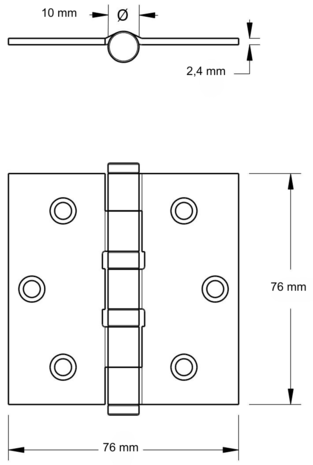 Dulimex Kogellagerscharnier rechte hoeken RVS zwart tot 40 kilo
