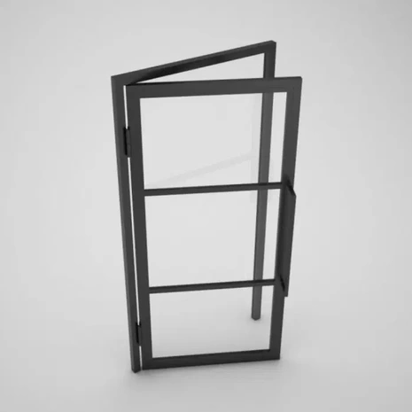 Loftdeur Stalen scharnierdeur met mat glas en deurgreep